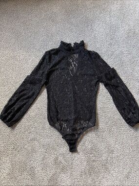 Nasty Gal Black Crochet Lace Bodysuit